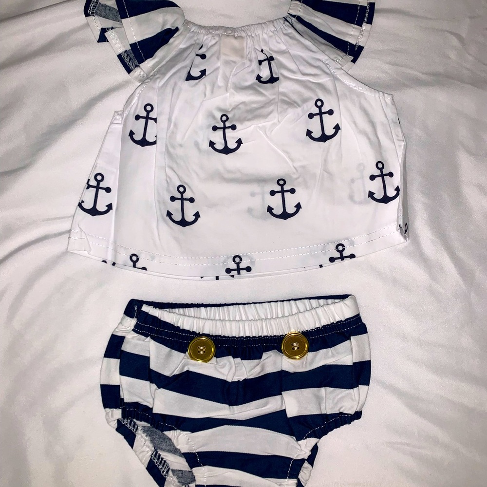 0-3 months summer sailor set. Top and bottom.